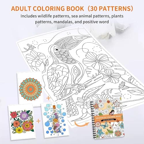 Adult Coloring Book Set,Spiral Bound Coloring Books for Adults Relaxation with 36 Colors Non-Toxic Markers, Anxiety Relief Gifts with 30 Patterns Included Mandala Animal Flowers thumbnail 2