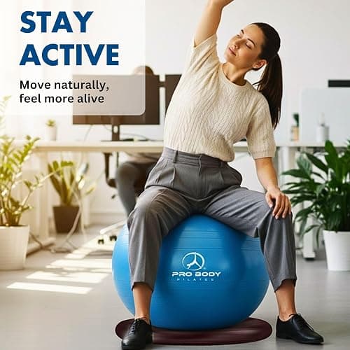 ProBody Pilates Yoga Ball Chair, Exercise Ball Chair with Base or Stand for Home Office Desk Sitting or Workout, 65cm Antiburst Balance & Stability Ball Seat, Large Gym Ball for Back, Abs thumbnail 3