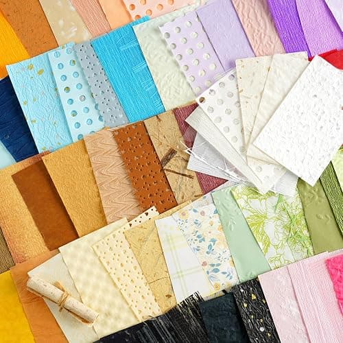 160 Sheets Textured Scrapbook Paper & Mesh Fabric Assorted Set | 10 Mixed Colors | Decorative Paper for Scrapbooking Journaling, Planners, Card Making, Decoupage | 4.72" x 3.14" thumbnail 5