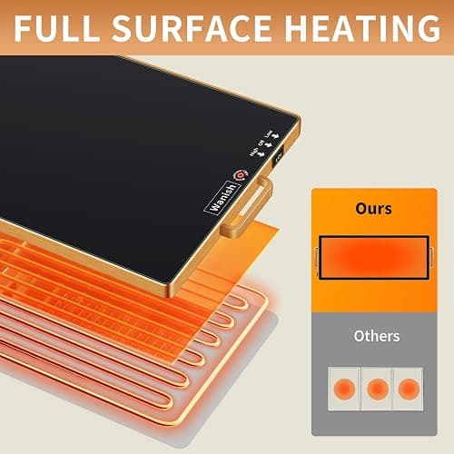 Electric Warming Tray,XL 32"x12",Tempered Glass Warming Mat for Food,Black | Keep Food Warm,Gold Handles Food Warmers For Parties Buffet Daily Gatherings,Temperature Control,Thermostat,Full Surface Warm thumbnail 8