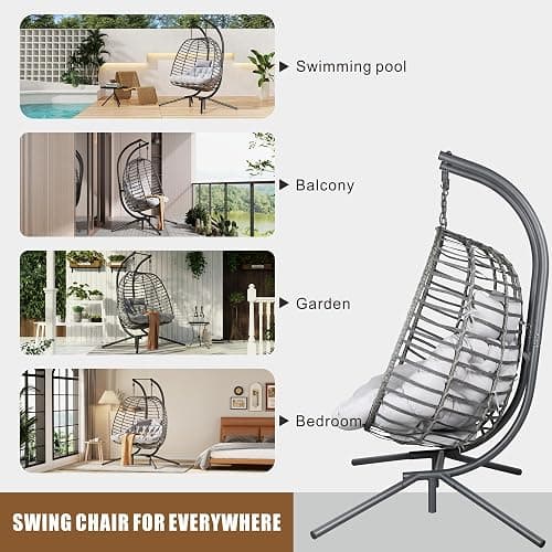 Double Hanging Egg Chair wth Stand, Patio Hammock Swing Chair with Cushion Loveseat for Bedroom, Balcony, Garden, Indoor, Outdoor thumbnail 4