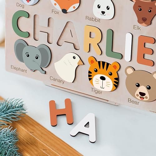 Zuzu Puzzle Personalized Name Puzzle for Toddlers 1-3 | Safari, Farm & 12 Themes | Loved by Parents | Handmade Wooden Montessori Toy | Made to Order | Perfect Personalized 1st Birthday Gift  thumbnail 9