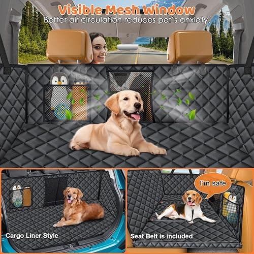 URPOWER Backseat Extender for Dogs - Hard Bottom Dog Car Seat Cover for Back Seat, Dog Hammock for Car, SUV, and Truck, Pet Rear Seat Protector Dogs Travel Bed with Mesh Window & Side Flaps thumbnail 3