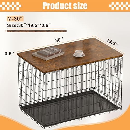 Piskyet Dog Crate Topper Wood Countertop for 48 42 36 30 24 inch Dog Cage, Dog Crate Cover,Dog Kennel Topper(Crate Not Include) (Rustic Brown, for 30 Inch Crate) thumbnail 3