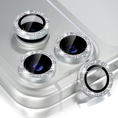 Choiche Compatible for iPhone 17 Pro/iPhone 17 Pro Max Camera Lens Protector Bling, 9H Tempered Glass Camera Cover Screen Protector Metal Ring Decoration Accessories (Glitter-Silver) - Image 1