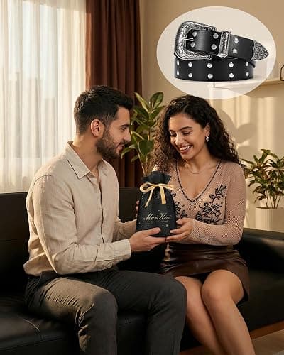 maikun Studded Belt for Women, Western Buckle Design Punk Rock Rivet Belt | Cool Belt thumbnail 6