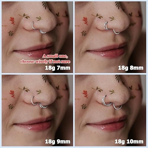 BodyBonita 3pcs Nose Rings Hoops - Double Hoop Nose Ring 14/16/18/20G Hinged CZ Piercing Jewelry Septum Clicker Rings Cartilage Earring Helix Rook Tragus Daith 7mm/8mm/9mm/10mm thumbnail 3