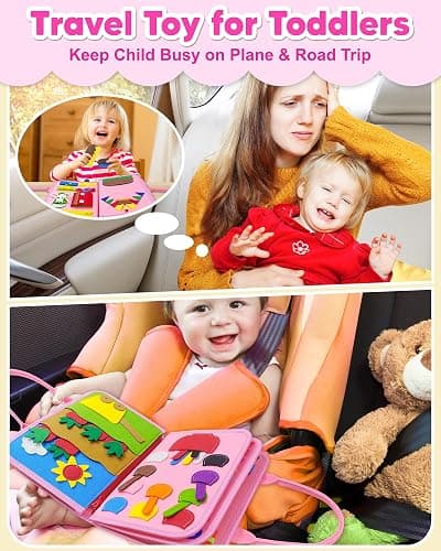 Exorany Busy Board Montessori Toys for Toddler Girl Birthday Gifts, Busy Book Sensory Learning Toys for Toddlers, Toddler Girl Airplane Car Travel Toy Educational Activities thumbnail 3