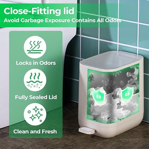 Veinvify 7 Liter Schlanker kleiner Küchen-Mülleimer mit Deckel Soft-Close-Staubeimer Trittpedal Mülleimer Zuhause, Badezimmer Büro aus ABS Waschbar Ivory thumbnail 6