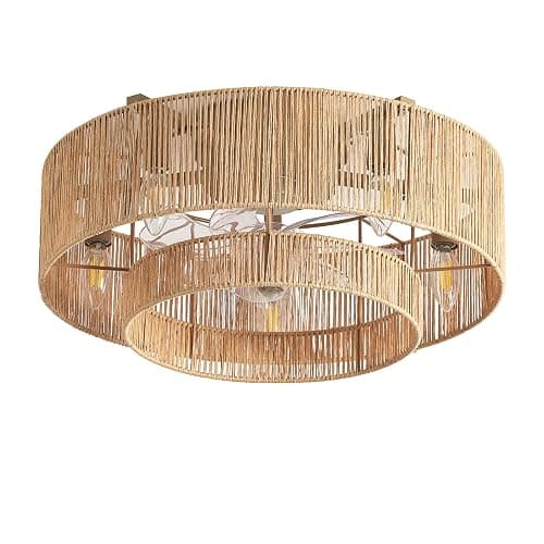20 Inch Boho Caged Ceiling Fans with Lights Flush Mount, Layered Rattan Ceiling Fan with Light Remote Control with Reversible 6 Speeds for Bedroom, Nursery, Living Room, E12 Base, Indoor - 20 Inch Boho Caged Ceiling Fans with Lights thumbnail 9