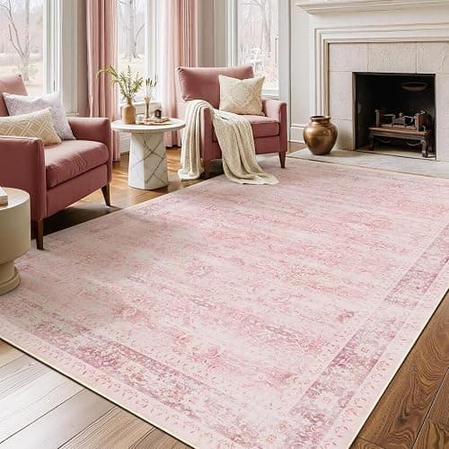 Jainmy 5x7 Pink Rug for Nursery, Thin Washable Rugs for Kids Room Playroom, Distressed Aesthetic Area Rugs for Bedroom Girls Dorm Romantic, Non Slip Carpet Rug for Living Room Dining Room Home Office thumbnail 3