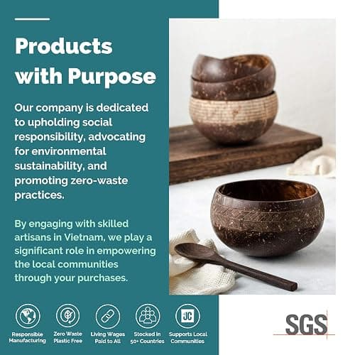 Jungle Culture 2 Polished Coconut Bowl and Wooden Spoons Set with Bamboo Straws • Natural Coconut Smoothie Bowls • Healthy Choice Coco Shell Acai & Buddha Bowls • Eco Friendly Vegan Gifts thumbnail 6