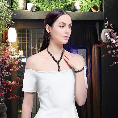 Miraculous Garden 3Pcs/Set Wedding Costume Jewelry Shiny Artificial Rhinestone Crystal Teardrop Necklace Link Bracelet Dangle Earrings Jewelry Sets for Women thumbnail 2