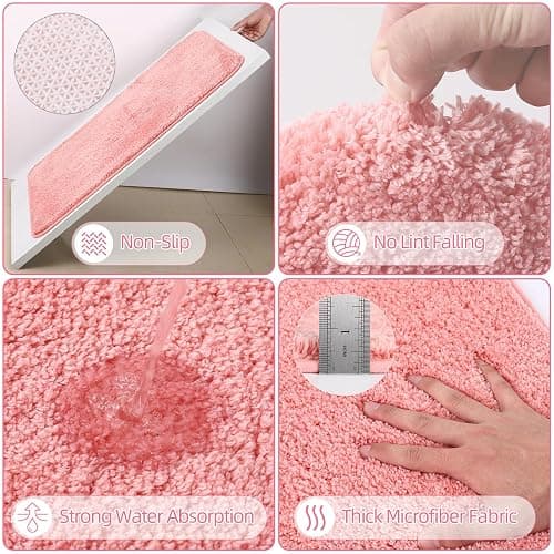 XLHOMO Bathroom Accessory Set–Bathroom Sets with Shower Curtain and Rugs, Non Slip Bathroom Rugs Super Absorbent, Pink Ombre Waterproof Shower Curtain with Hooks, Pink Bathroom Sets Complete for Home thumbnail 4