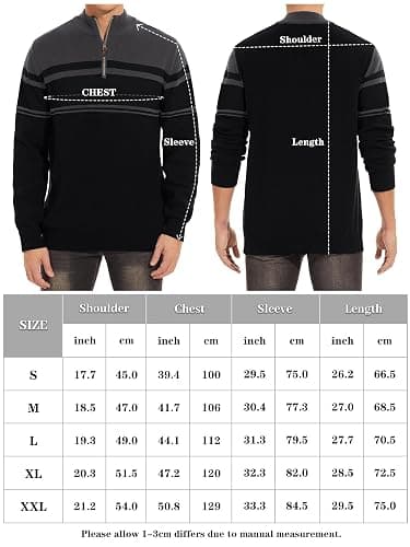 KEFITEVD Men's Jumpers Quarter Zip Winter Warm Sweater Mock Turtle Neck Casual Pullover Cotton Knitted Striped Work Jumper thumbnail 6