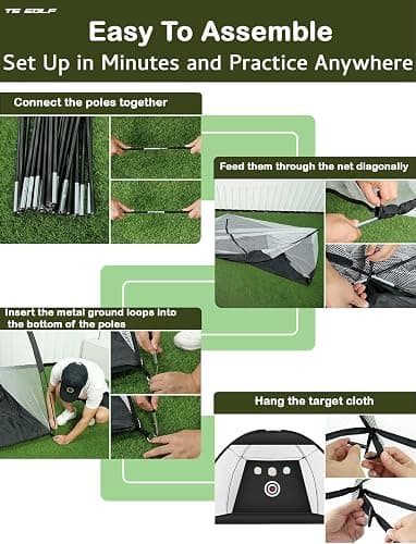 TS Golf- Golf Practice Net - 10x7ft - XL Tri-Turf Golf driving net and Mat, 3 Balls, 3 Rubber Tees, Carry Bag, golf nets for backyard driving thumbnail 5