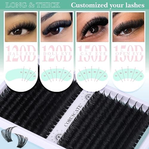 Lash Clusters 120D+150D Thick Eyelash Clusters 14-20mm Long Cluster Eyelash Extensions 288pcs Individual Lashes Cluster DIY Eyelashes Mink Strips Volume Lash Extension by CORUSCATE thumbnail 3