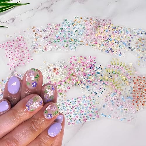 SPLOCUDU Colorful Cute Daisy, Floral, Heart, Flower Nail Art Stickers Decals, 3D Self Adhesive Supplies, Design Decoration Accessories for Women and Girls, 30 Sheets thumbnail 2