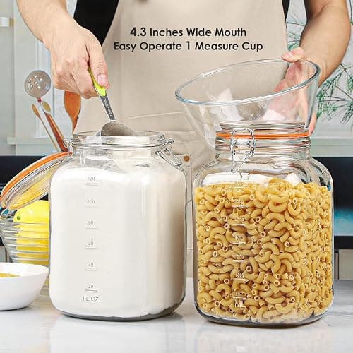 [UPGRADE] 2 Pack Square Super Wide Mouth Airtight Glass Storage Jars with Lids, 1.1 Gallon Glass Container with 2 Measurement Marks, Canning Jars with Leak-proof Lid for Kitchen (Spare Gasket) thumbnail 2