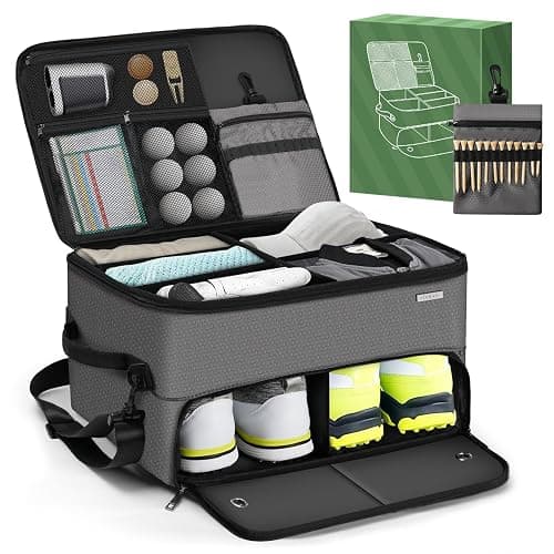 Golf Trunk Organizer for Car SUV with Shoe Compartment & Divider | 2-Layer Golf Storage Bag for Balls, Tees, Accessories | Waterproof Golf Locker Gift for Men, Dad, Golfers - Image 1