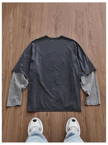 SOLY HUX Men's Letter Graphic Tees Long Sleeve Shirts Y2K Crew Neck 2 in 1 T-Shirt Oversized Tops Streetwear thumbnail 2