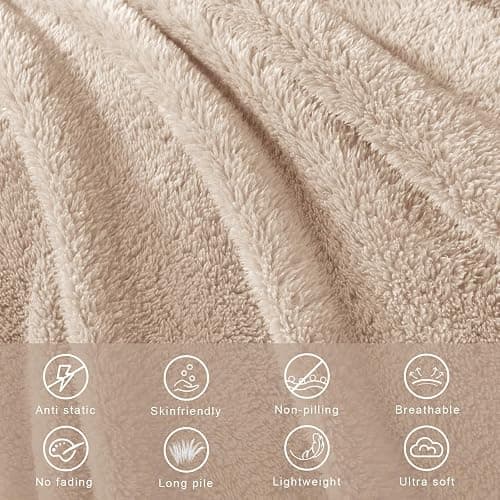 Exclusivo Mezcla Soft Plush Fleece Throw Blanket for Couch Camel | Fluffy Velvet Fuzzy Blankets, Breathable Flannel Throws for Bed, Cozy Lightweight Dorm Decor for All Seasons, 50x60 Inches thumbnail 6