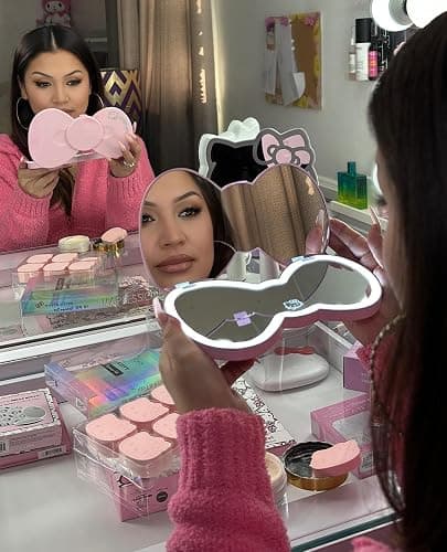 Impressions Vanity Hello Kitty Bow LED Compact Mirror, Double Sided Cute Travel Makeup Mirror, Soft Touch Button with Slide Down Auto Shut Off (Small) thumbnail 9