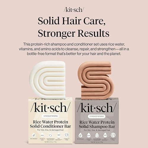 Kitsch Rice Water Protein Solid Shampoo and Conditioner Set for Hair Growth – Strengthening Hair Care Duo w/Rice Protein & Vitamins for Damage Repair – Paraben, Sulfate & Silicone Free, Made in USA thumbnail 3