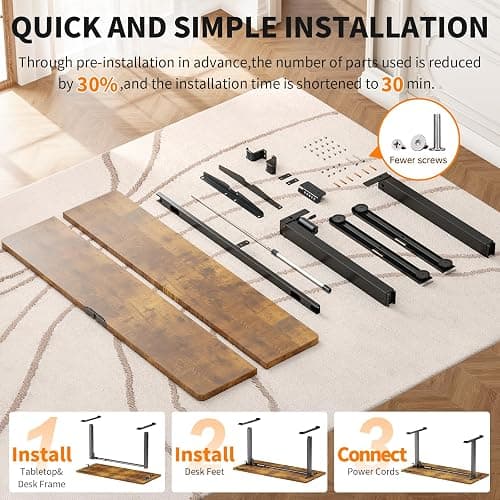 Veken 55 Inch Large Electric Standing Desk, Gaming Table, Brown | Height Adjustable Sit Stand Up Computer Tables for Home Office, Study , Writing, Suit students, employees and group work thumbnail 4