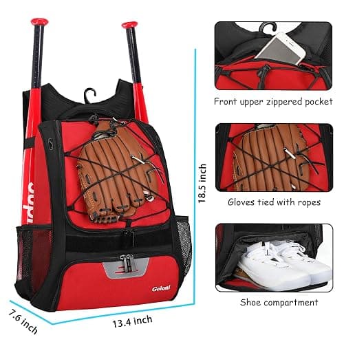 Goloni | Baseball Backpack,Baseball Bag for Adult,Softball Bat Bag with Shoes Compartment,Large Main Compartment for Helmet & accessories, Fence Hook thumbnail 3