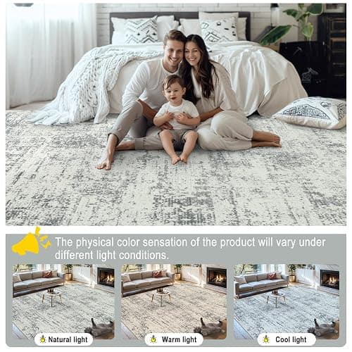 8x10 Area Rugs for Living Room - Washable Rug Modern Abstract Soft Large Neutral Non-Slip Carpet Indoor Floor Stain Resistant Thin Carpets for Bedroom Dining Room Farmhouse Nursery Home Office Grey thumbnail 8