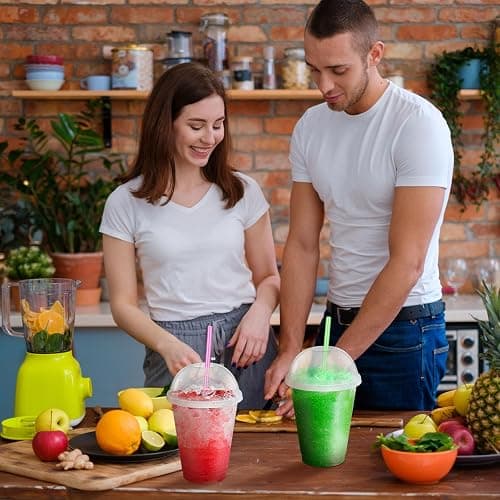 Ninehaoou 6 Set Slushie Cups with Dome Lids and Straws Detachable Spoon Straws Reusable Plastic Iced Coffee Cups Smoothie Tumbler for Birthdays Summer Party Supplies(Transparent White,16 oz) thumbnail 7