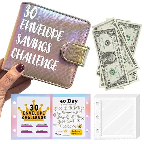 Mini Money Challenge Binder - Mother's Day Gift Save $465 / $1000 in 1 Month with 30 Cash Envelopes & Budget Tracker, PU Leather Beginner Budgeting Kit Portable Cash Saving Book - Image 1
