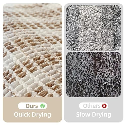 TYUU Waffle Bath Mat, Boho Bathroom Rugs Non Slip Washable Absorbent Checkered Bathroom Mat Quick Dry Farmhouse Bathroom Decor, 30"x20" Khaki and White thumbnail 6