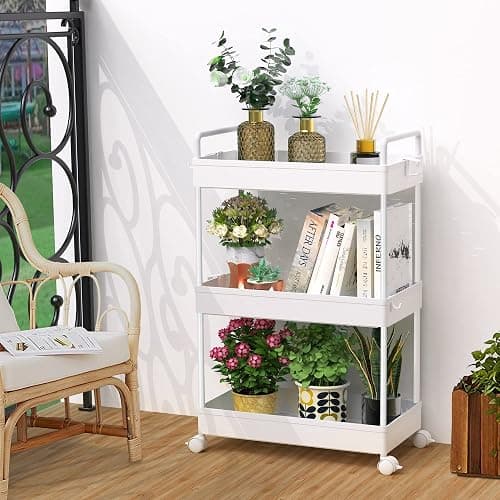 SOLEJAZZ 3 Tier Rolling Storage Cart with Wheels Slim Craft Nail Makeup Snack Art Baby Utility Cart Organizer on 2 Lockable Wheels for Bathroom Laundry Room Kitchen Bedside Narrow Spaces, White thumbnail 6