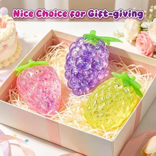 3pc Fruit Squishy Stress Balls,Glitter Squishies ,Sugar Filled Squishy ,Pineapple,Strawberry,Grapes Cute Sensory Fruit Squishies Toys for Birthday Gifts,Ideal for Relax, Focus,Party Favors thumbnail 7