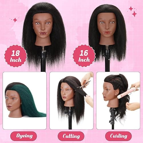 Mannequin Head with 100% Real Human Hair Cosmetology Training Doll Head for Hairdresser Practice Braiding Hair Styling with Clamp Stand (18 Inch) thumbnail 5