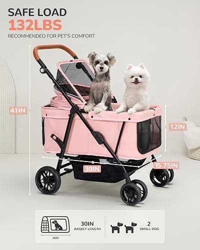 OJCME Dog Stroller for Large & Medium Dogs (20–132 lbs), Pet Stroller for 2 Small Dogs, Extra Large Heavy Duty, Foldable & Ventilated, Pink or Navy thumbnail 2
