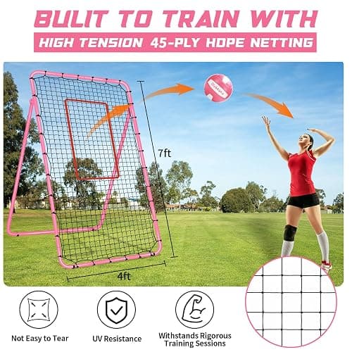 5-Angle Adjustable Volleyball Rebounder Net 7x4ft, High Stable Bounce Back Training Equipment for Practicing Volleying Bumping Spiking with High-Tension Net, PU Volleyball and Pump, Stakes thumbnail 5