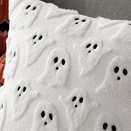 MIULEE White Halloween Pillow Covers Cute Ghost Decor Set of 2 18x18 | Soft Plush Faux Fur, Spooky Decor, Fall Decorative Throw Pillows for Couch Sofa Bed Porch Living Room thumbnail 6