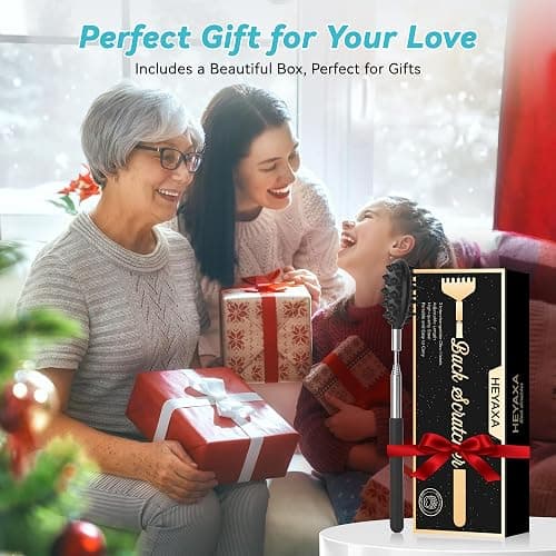 Telescoping Back Scratcher with 3 Detachable Heads, Gifts for Christmas, Stocking Stuffers for Men, Women, Him, Her, Dad, Funny White Elephant Gifts for Adults, Gift Box Included thumbnail 4