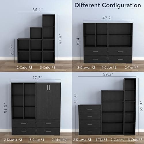 HOMES: INSIDE + OUT Apexa 2-Drawer Wooden Stackable Storage Drawers, Small Food Pantry Cabinet, Cajonera De Madera, Underbed Drawer Dorm Teen Room Decor & Bedroom, Home Office, Kitchen, Black thumbnail 7