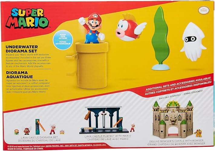 Nintendo Super Mario Underwater 2.5" Figure Diorama Play Set, Includes: Mario, Cheep-Cheep, Blooper, Mechanical Warp Pipe, Spinning Water Plant & Two Coins thumbnail 7
