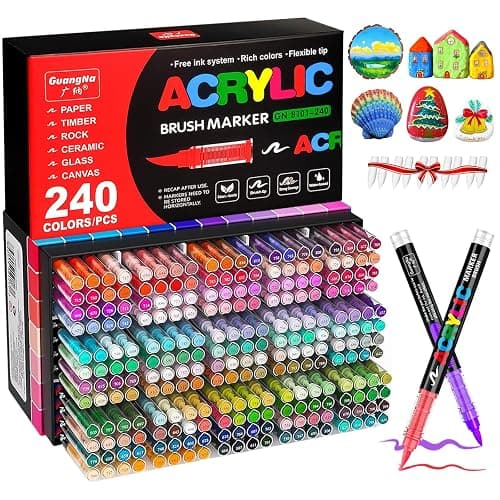 Camiki Art Acrylic Paint Pens, 240 Colours Acrylic Brush Paint Markers, Acrylic Markers for Rock Painting Stone Glass Ceramic Wood Metal Fabric - Image 1