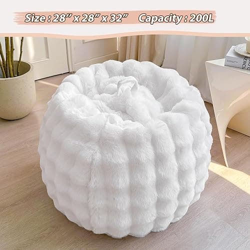LIFEREVO Kids Fluffy Faux Rabbit Fur Bean Bag Chair Cover (No Filler), Soft Luxury Fuzzy Stuffed Animal Storage Bubble Bean Bag Home Decoration, Comfy Shaggy Furry Beanbag Cover Kids Adults, White - Small(28"x28"x32") - White thumbnail 5