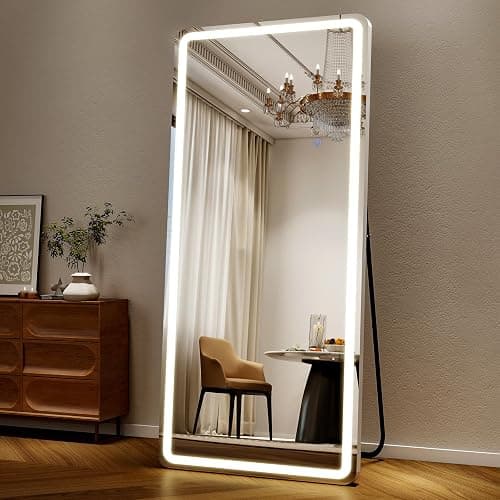 Easly 26x68 inch Full Length Mirror with Lights, LED Lighted Floor Standing, Hanging Mirror Full Length with Stand Free, Full Body Dressing Mirrors with Dimmable 3 Color LED thumbnail 3