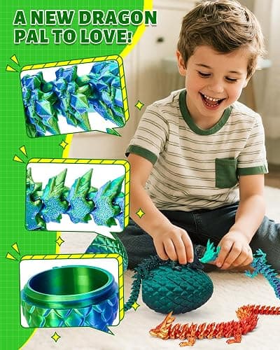 TBOLINE 12" 3D Printed Dragon Egg, Christmas Stocking Stuffers for Kids Boys, Cool 3D Printer Articulated Crystal Dragon Toy for Boys Kid Teen, Animals Fidget Toy Dinosaur Eggs for 5-7 4-6 8-12 thumbnail 2