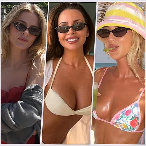 YMRFW Retro Oval Cat Eye Sunglasses for Women Y2k Designer Trendy Narrow Shades UV protection Sun Glasses thumbnail 4