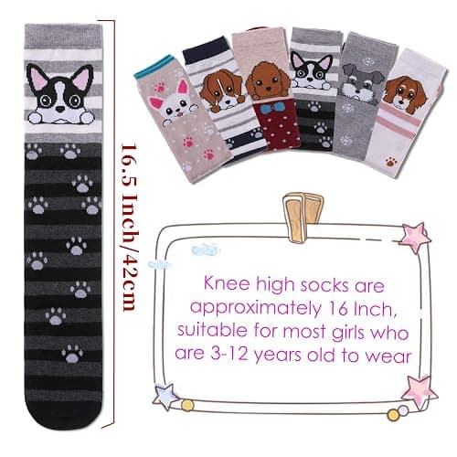 FNOVCO Girls Knee High Socks Kids Crazy Fun Gift Cute Animal Patterns Cotton Long Socks 6 Pairs thumbnail 2