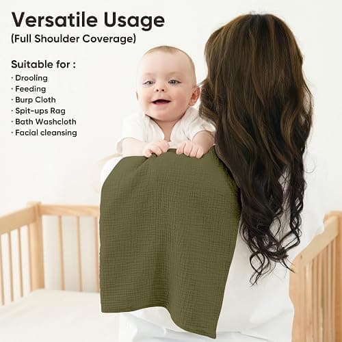 bearmoss Muslin Squares Cloths 100% Cotton Baby Burp Cloth 60x60CM Large Ultra-Absorbent Soft Baby Face Washcloths for Newborn Baby Boy and Girl, 6Pack (Moss Rocks) thumbnail 4